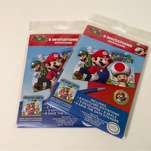 Lot of 2 Nintendo Super Mario Bros Birthday Party Invitations Pack of 8 x2